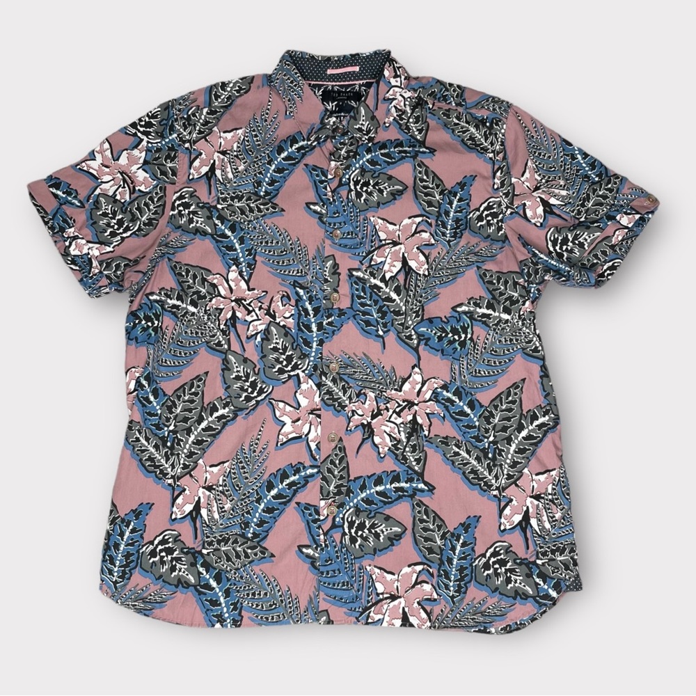Ted Baker London Men’s Short Sleeve Shirt Size 5 Button Down Floral 100% Cotton